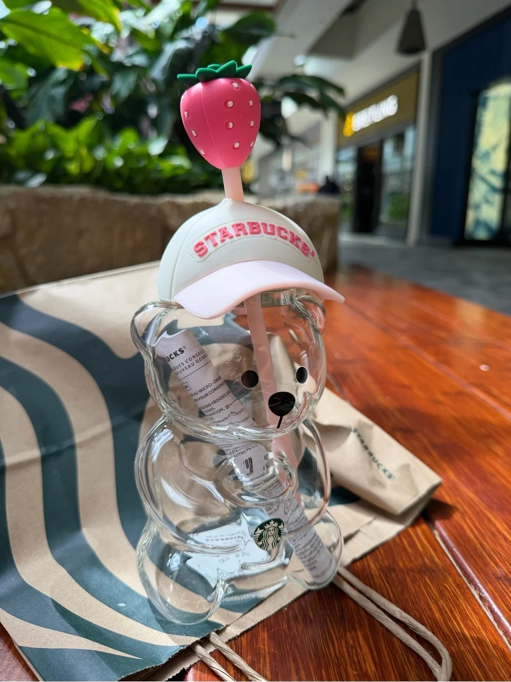 Starbucks Bear Cup with Pink Hat and Straw RARE FROM HAWAII